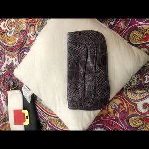 Purple, pink and black, and multicolored clutch